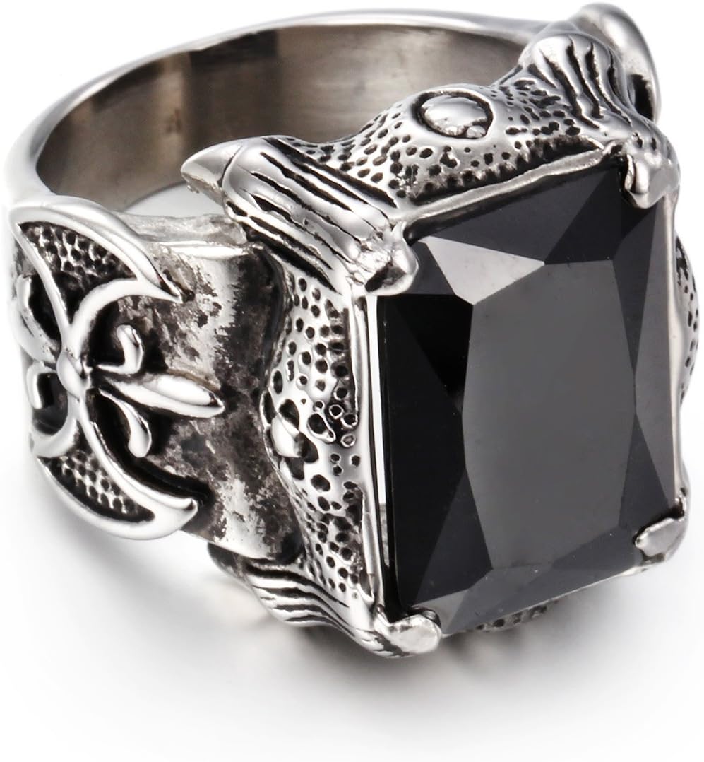 NELSON KENT Men's Retro Inlaid Color Zircon Titanium Steel Gold Silver Ring