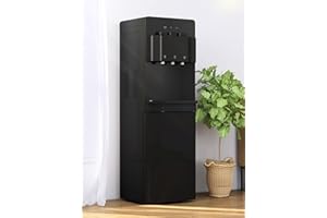 Muhub Bottom Loading Water Cooler Dispenser Hot & Cold Water Dispenser Holds 3 or 5 Gallon Bottle Anti-Scalding Design Storage Cabinet & Child Safety Lock Home Kitchens Office Black