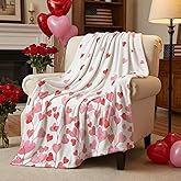 Horaldaily Valentine Flannel Blanket Throw, Pink Floral Love Hearts Soft Fuzzy Plush Cozy Fleece Blankets for Couch Sofa Bed Lounging, Ideal Gifts for Kids Adults Wife Self, 50x60