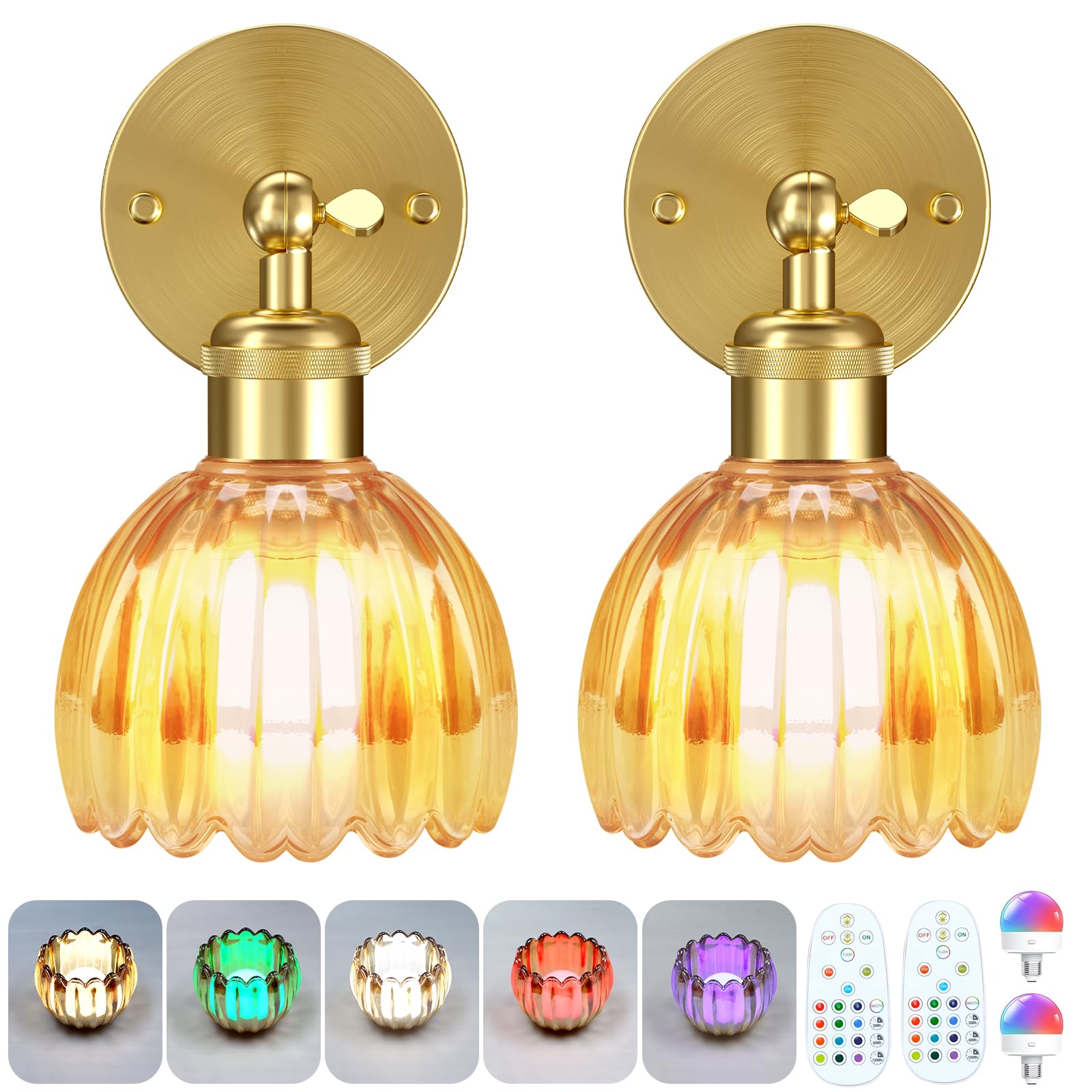 Photo 1 of Senluyi Battery Operated Wall Sconce, Rechargeable 3500mAh Battery, Dimmable LED with 10 Colors & Remote, No Wiring Needed, 300LM Vintage Light for Bedroom, Living Room, Hallway, Amber