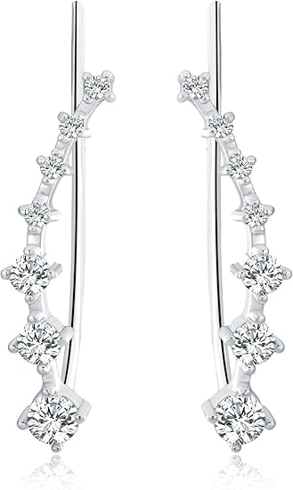 Amazon Co Jp Osiana レディース キュービックジルコニア クリスタルリーフ イヤーラップカフ クライマーイヤリング スイープスタッドイヤリングピン シルバー ジュエリー