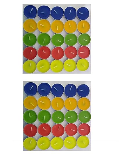 Kala Decorators Smokeless Color Tea Light Candle(Paraffin Wax) for Wedding,Festival,Party Candle (Multicolor, Pack of 50)