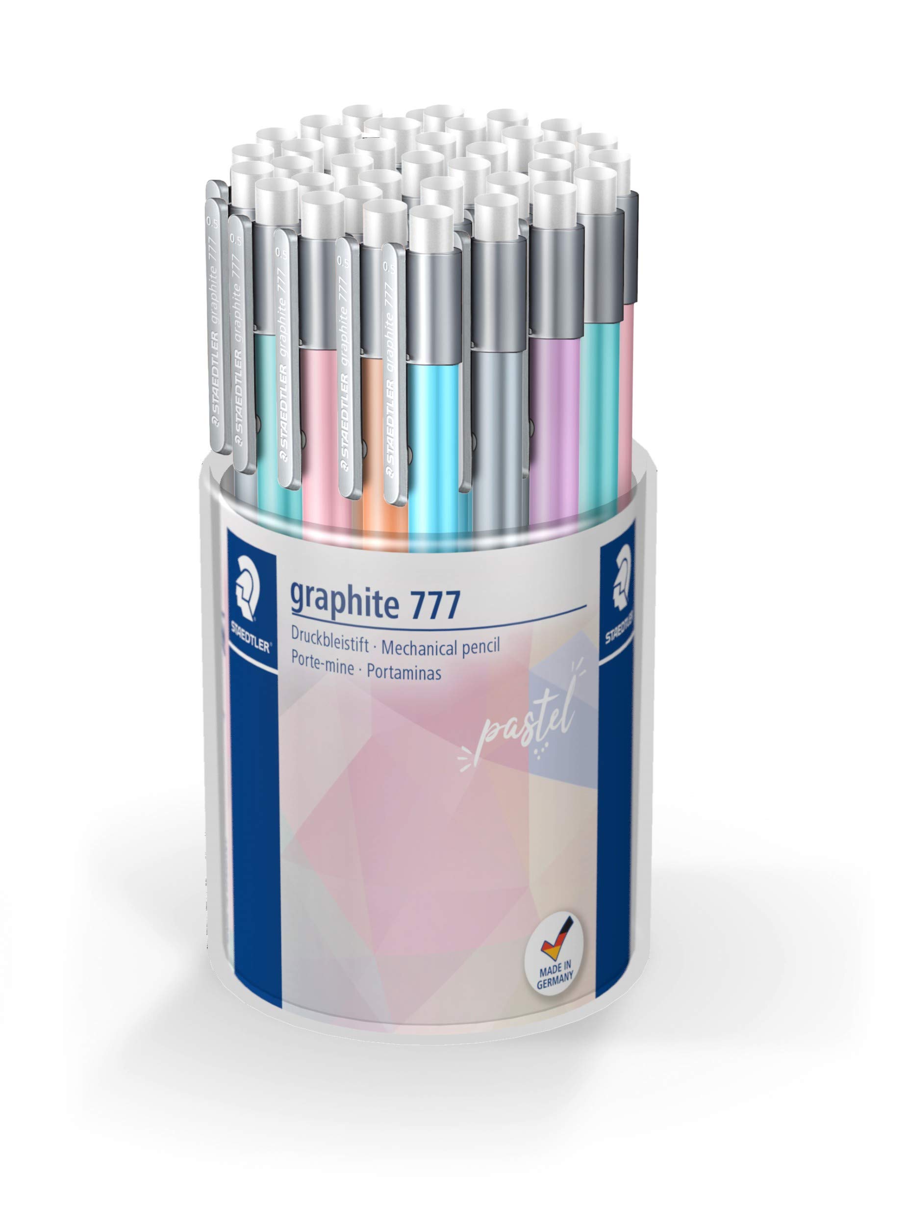 STAEDTLER 777 KP36PA Graphite 777 Mechanical Pencil in Pastel Colours, for Writing, Rubberised Barrel and Shatter-Resistant Lead Guide, Quality Made in Germany, 36 Pieces (6 Pastel Colours) in Case
