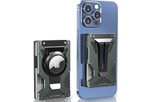 KLVEOL Mag Safe Wallet Case, The First Patent Card Holders 2 in 1 Air Tag Holder and Money Clip, Magnetic Adhesive Wallet for iPhone Series of 15/14/13/12 Pro/ProMax and Magsafe Devise, Green