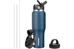 HYDROWION 32oz Stainless Steel Water Bottle(Cold for 48 Hrs, Hot for 24 Hrs), Double Wall Vacuum Insulated Water Flask with Straw Lid, Spout Lid and Flex Cap, Fit in Any Car Cup Holder, Cobalt