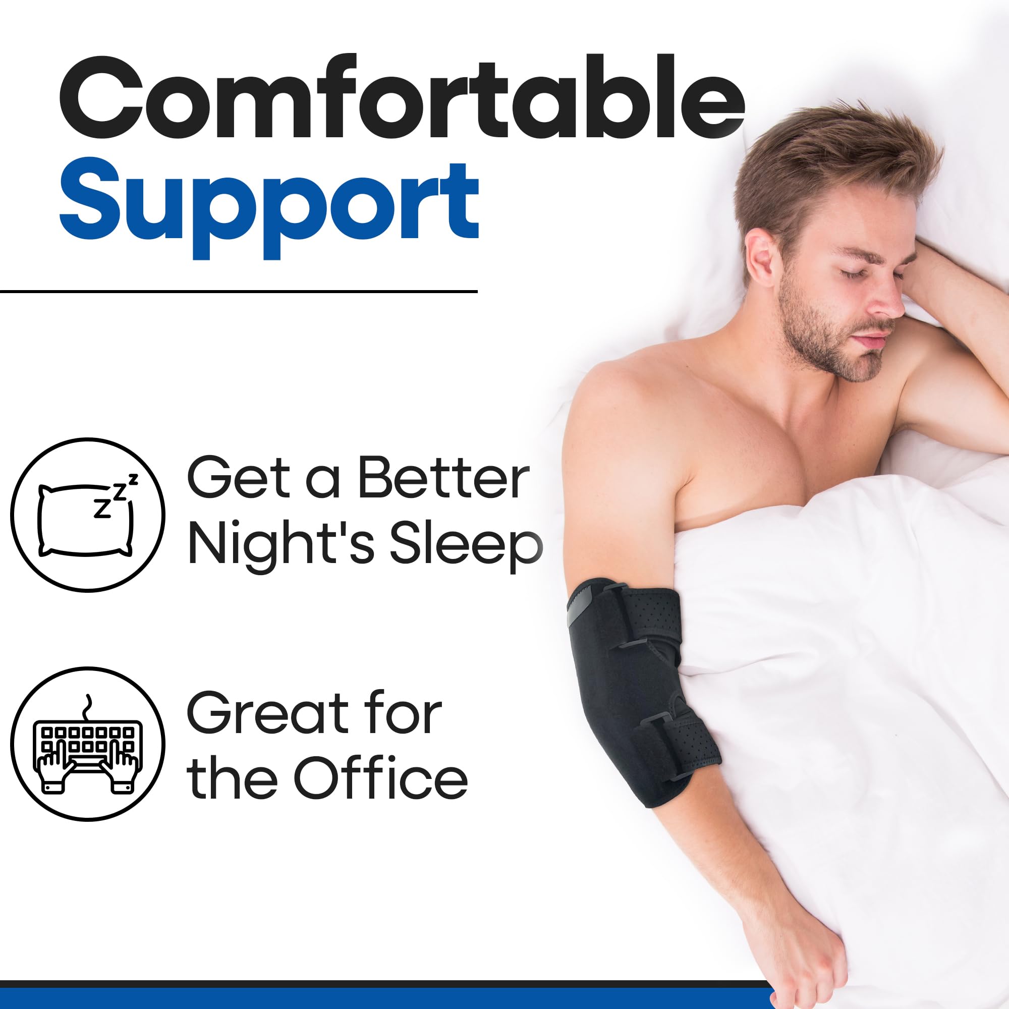 Elbow Splint Tendonitis l Tennis Elbow Brace | Cubital Tunnel Brace Support for Sleeping | Arm Support & Compression Sleeve Immobilizer for Ulnar Nerve Pain Relief | Women & Men Fits Most