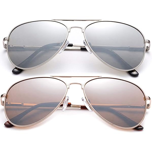 Lot De 2 Lunettes De Soleil Aviateur Polarisées NIDOVIX Enfant - Montures Dorées, Verres Gris/marron