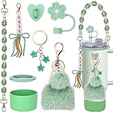 Mity rain 8PCS Cup Accessories Set for Stanley cup 20oz 30oz 40oz tumbler with handle, Including Water Bottle Handle Strap, Straw Topper Cover, Keychain Charms, Boot, Kids Cup Decorate(Green)