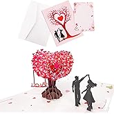 ONEPEACE Pop Up Anniversary Cards Heart Tree Couple, 3D Handmade Cherry Blossom Romantic Love Letter, PopUp Wedding Birthday Card, Valentine's Day Card Gift for Wife, Husband, Her, Him, with Envelope