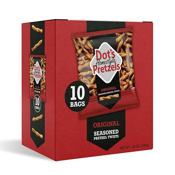 DOT’S PRETZELS ORIGINAL SEASONED PRETZEL TWISTS, HEALTHY KIDS SNACKS, 1OZ GROCERY SIZED BAG (10 COUNT)