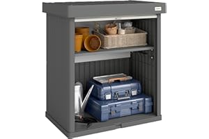 Outsunny 82 Gallon Outdoor Storage Cabinet, Plastic Storage Shed with Roll up Door and Removable Shelf, UV Resistant Garden S