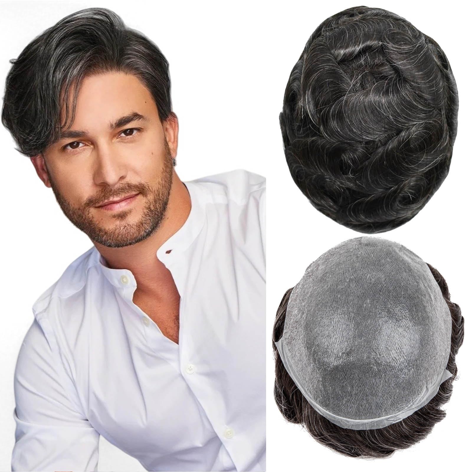 Toupee for Men Ultra-Thin 0.03mm Skin Men's Toupee Hair Light Medium Density Hairpiece Base Size 8x10 Inch 100% Human Hair System for Men（1B10#） — image 1