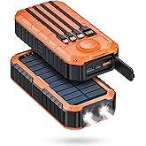 Solar Power Bank, 40000mAh Portable Charger 20W Fast Charging External Battery Pack Built in 4 Cables, Wireless Charging Powe