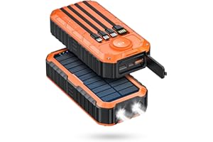 Solar Power Bank, 40000mAh Portable Charger 20W Fast Charging External Battery Pack Built in 4 Cables, Wireless Charging Powe