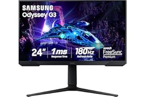 Samsung 24-Inch Odyssey G3 (G30D) Series FHD Gaming Monitor, 1ms, 180Hz, AMD FreeSync, Adjustable Stand, Black Equalizer, Virtual Aim Point, Eye Saver Mode, Flicker-Free, LS24DG302ENXZA