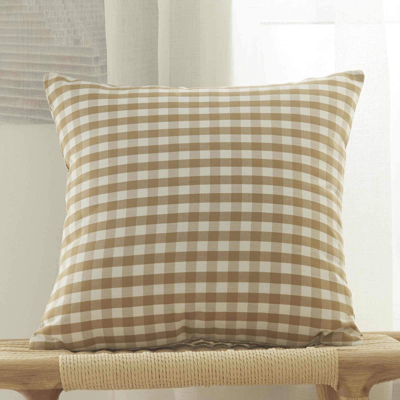 Photo 1 of vctops Coffee Buffalo Check Plaid Decorative Throw Pillow Covers 18x18 Inch Farmhouse Gingham Square Cushion Cover Pillowcase for Sofa Bedroom Couch (Coffee Plaid,18"x18")