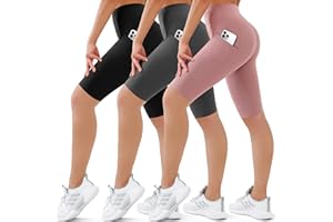 SUNCLOVE 3 Pack Biker Shorts for Women Tummy Control Workout Yoga Gym Running Shorts with Pockets
