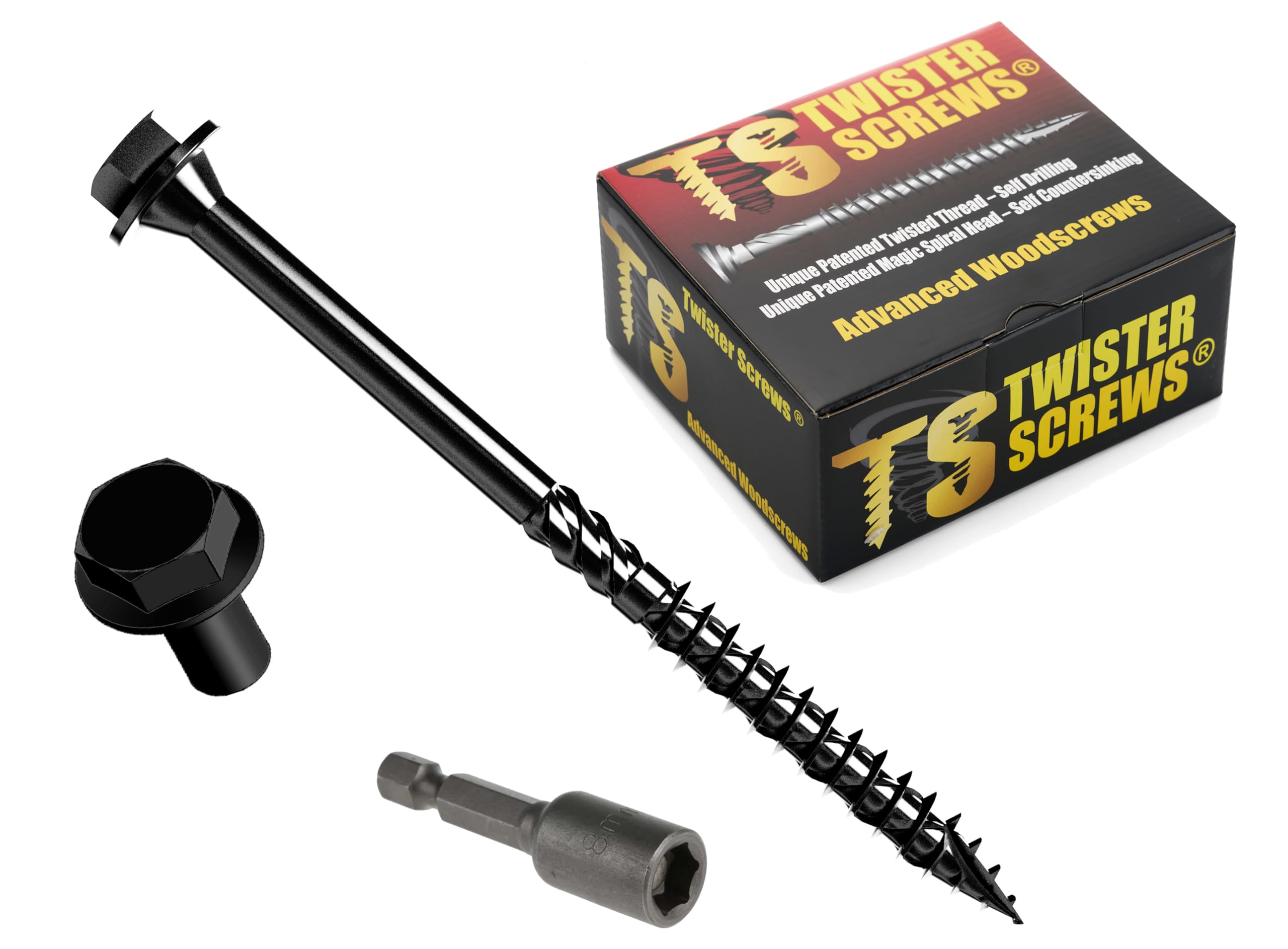 Twister Screws Hex Head Double-Threaded Timber Screw - 6.7 x 75mm - Grey - Box of 25 | Hardened Carbon Steel | Self-Drilling/Self-Countersinking | Quick-Grab Sharp Point