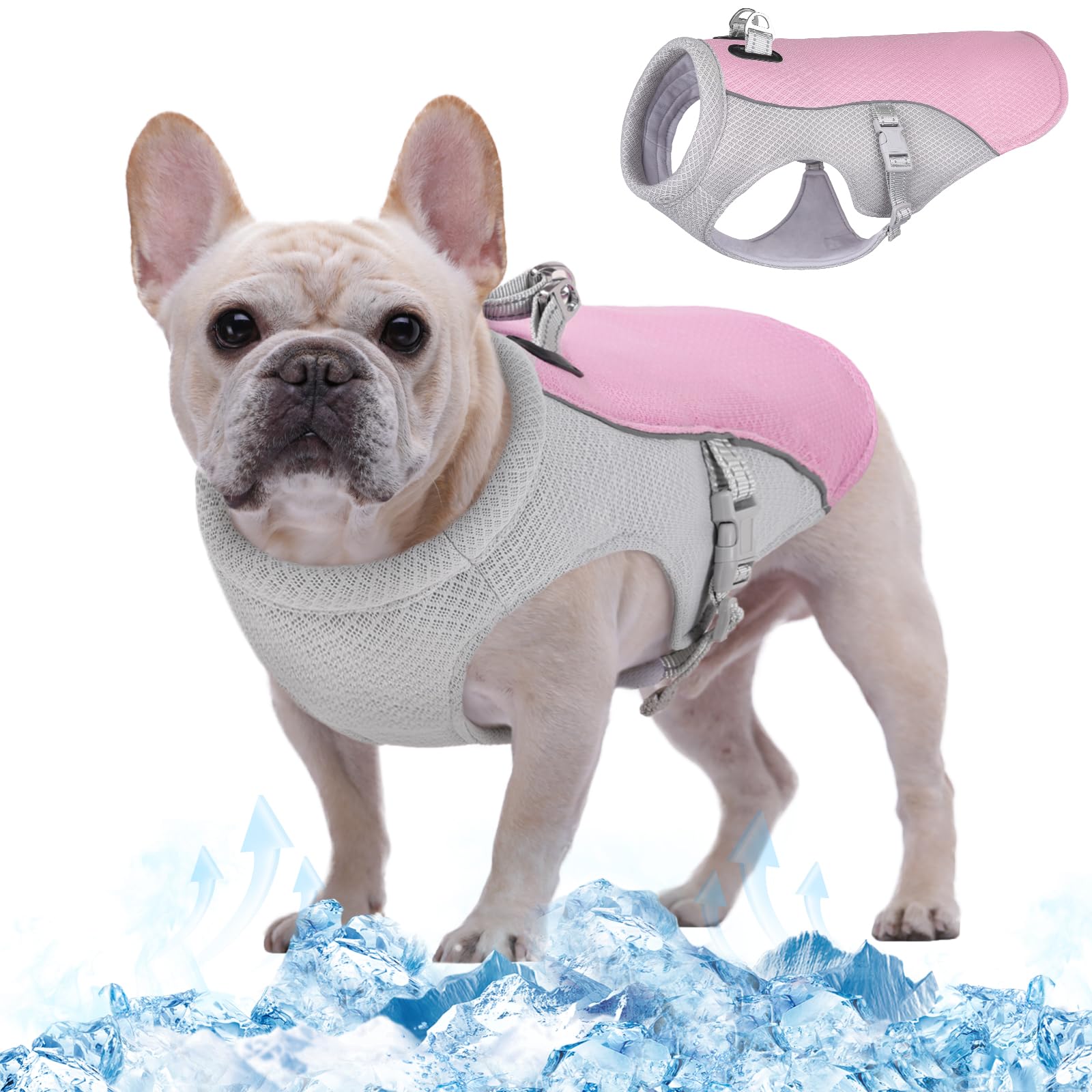 Kuoser Dog Cooling Vest, Evaporative Cooling Coat for Dog, Breathable Pet Cooling Jacket, Safety Reflective Puppy Ice-Cooling Harness Coat, Sun-Proof Dog Summer Cooler Vest for Outdoor Activity, Pink — image 1