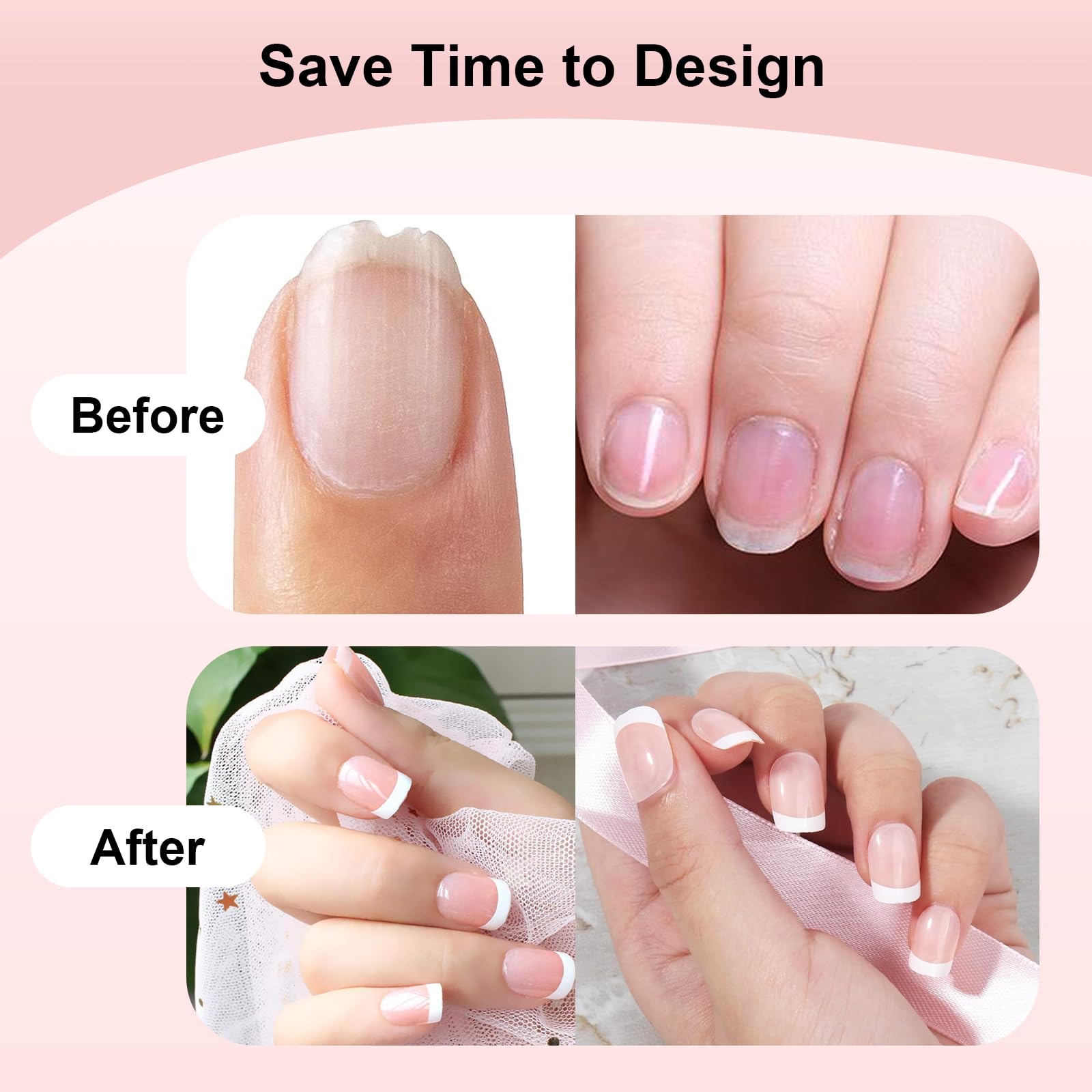 Yokilly Natural French Acrylic False Nails Kit Including 12 Different Size Short Press on False Nails,Pink White Nails Tips Sets with Nail Glue Stickers,Files and Stick (120 Pcs) - Image 5