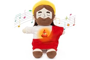 Yelakey Soothing Jesus Plush Toys with Light & Sound, Jesus Stuffed Breathing Plushy Doll, Christian Catholic Religious Plushie Christmas Easter Gifts for Kids Baby (Red)