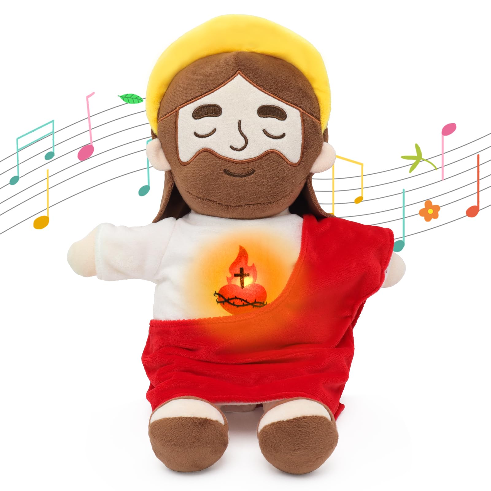 Photo 1 of Yelakey Soothing Jesus Plush Toys with Light & Sound, Jesus Stuffed Breathing Plushy Doll, Christian Catholic Religious Plushie Christmas Easter Gifts for Kids Baby (Red)