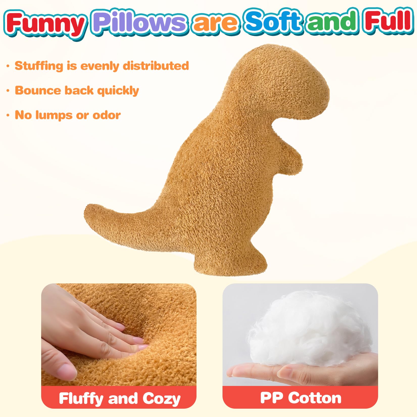 Aiideals Dino Nugget Pillow for Birthday Gifts, Chicken Dino Nuggets Plush Pillow Funny Gifts for Boys Girls, Funny Stuffed Animal Dino Pillow Cute Dinosaur Plush for Kids and Teens(Small, Tyran Rex)