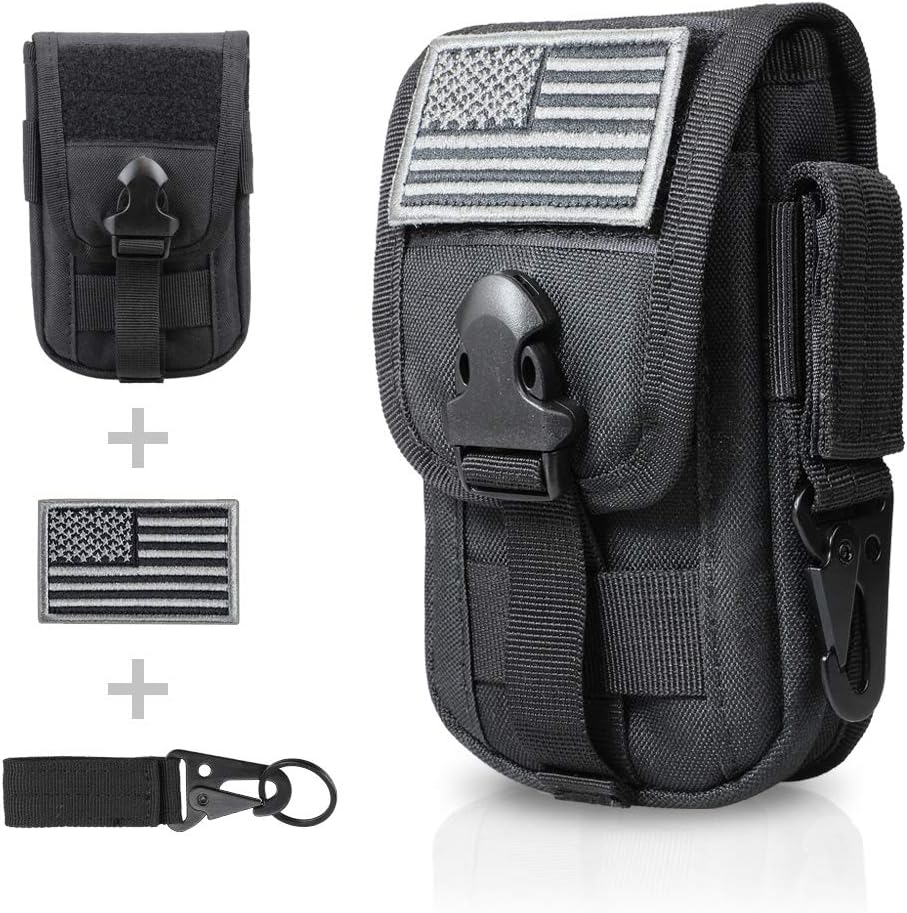 WYNEX Tactical Phone Pouch Molle, Smartphone Holster Bag EDC Utility Cellphone Lock Card Holder Organizer Fit for Waist Belt Case Include Tactical Gear Clip and U.S.A Patch : Sports & Outdoors