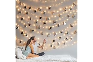 BRYUBR Photo Clip String Light - 33Ft 100LED Fairy Lights with Clips for Pictures With Timer, Photo Light with 50 Clear Clips for Bedroom Christmas Wedding Décor