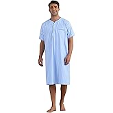 Lars Amadeus Striped Nightshirts for Men's Short Sleeve Button Down Sleep Shirts V-Neck Stripes Nightgown