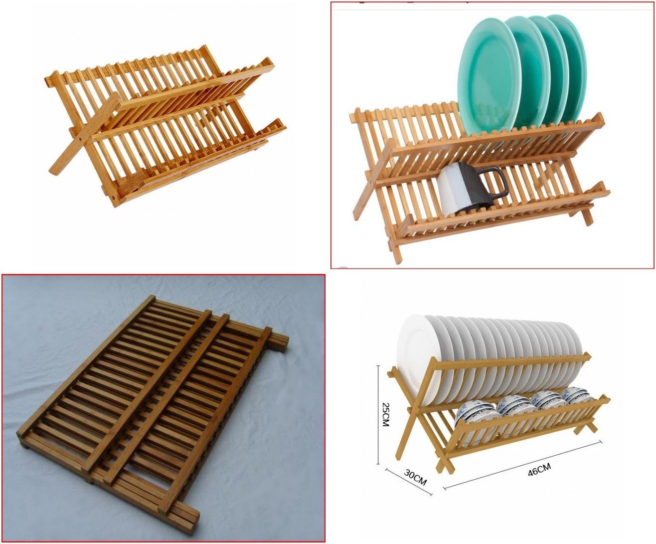 Bamboo Dish Drainer Foldable 2 Level Dish Drying Rack Crockery Utensils Storage
