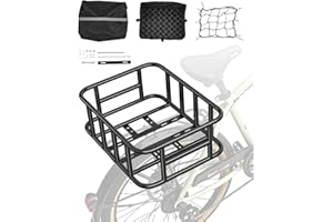 VEVOR Rear Bike Basket, Medium Bicycle Basket with Cargo Net, Liner & Waterproof Cover, Heavy Duty Bike Back Basket for Adult