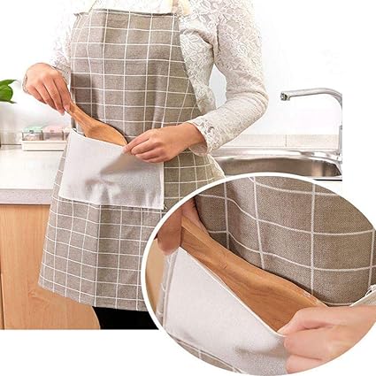 GETKO WITH DEVICE Linen Cotton Apron Home Kitchen Cooking Waterproof Fashionable Housework Brief Clothes with Front Pocket for Men & Women