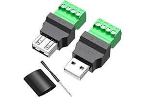 JUXINICE Solderless USB 2.0 Connectors,Portable DIY USB Screw Terminal Block Male+Female Adapter,Type A Converter, Pluggable Type A Repair Kit for USB Cable(1PCS Male+1PCS Female)
