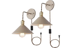 IYOEE Khaki Plug in Wall Sconces Set of Two,Wall lamp with plug in cord of 2 for bedroom hanging Wall lights E26 Edison Brass lamp Holder with Frosted Paint Body Bedside lamp