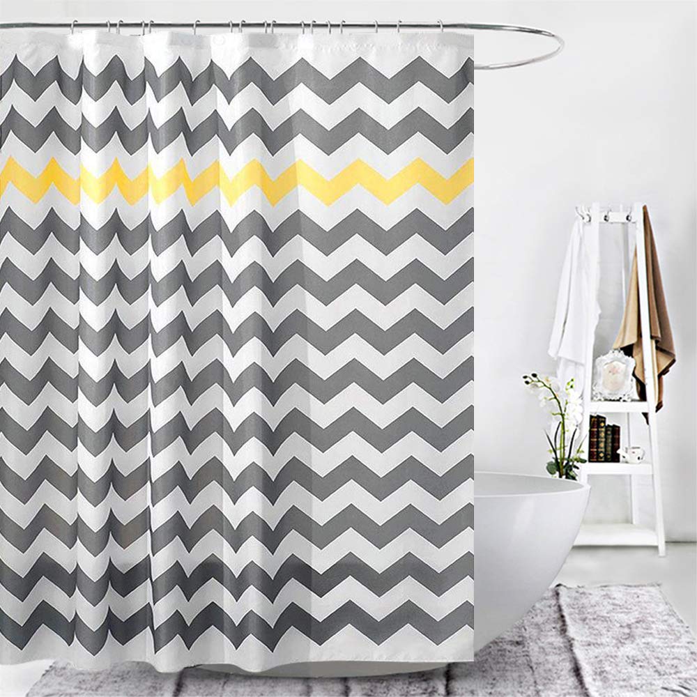 Raymall Grey Yellow Shower Curtain Gray Zigzag Stripes Chevron Pattern 72x72 Inches Waterproof Polyester Fabric with Hooks for Bathroom Decor (Zigzag Yellow)