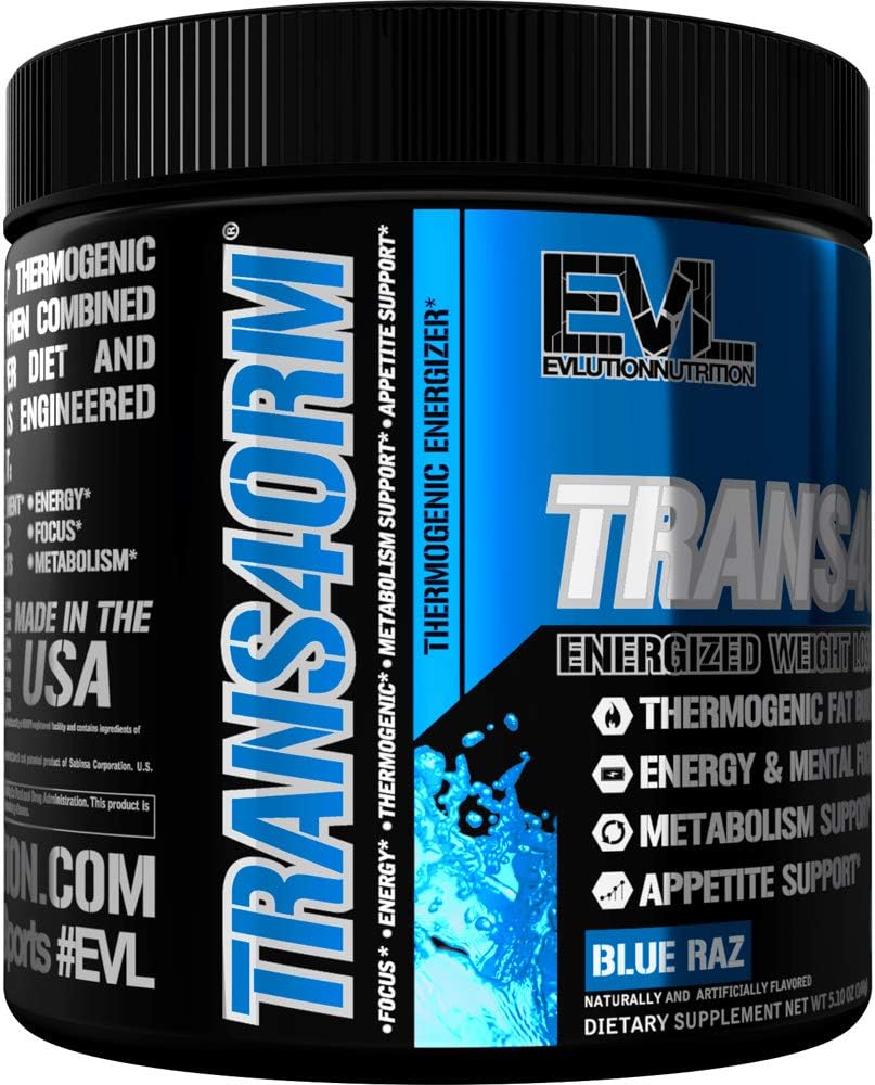 Evlution Nutrition Trans4orm Thermogenic Energizing Fat Burner Supplement, Increase Weight Loss, Energy and Intense Focus, 30 Servings (Blue Raz): Health & Personal Care