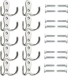 10 ganchos de doble clavija, cromados, resistentes para puerta de pared