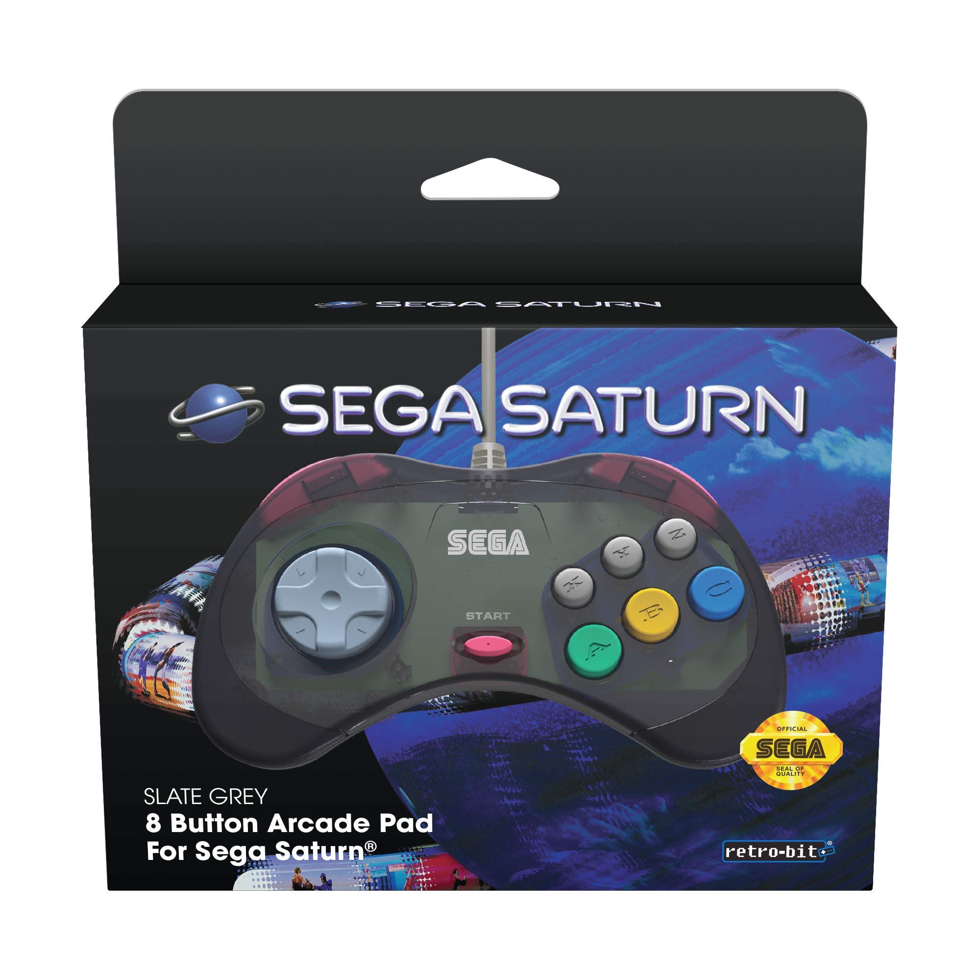 Retro-Bit Official SEGA Saturn Control Pad for Sega Saturn - Original Port - Slate Grey
