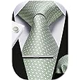 HISDERN Plaid Ties for Men Classic Checkered Tie and Pocket Square Cufflinks Tie Clip Set Woven Men's Necktie Business