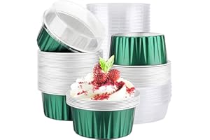 Aluminum Foil Cups, Eusoar 4.2 oz 50pcs Baking Cups with Lids, 3.34x2.59x2.35" 125ml Snacks Desserts Flan, Cupcake Crisp Pie 
