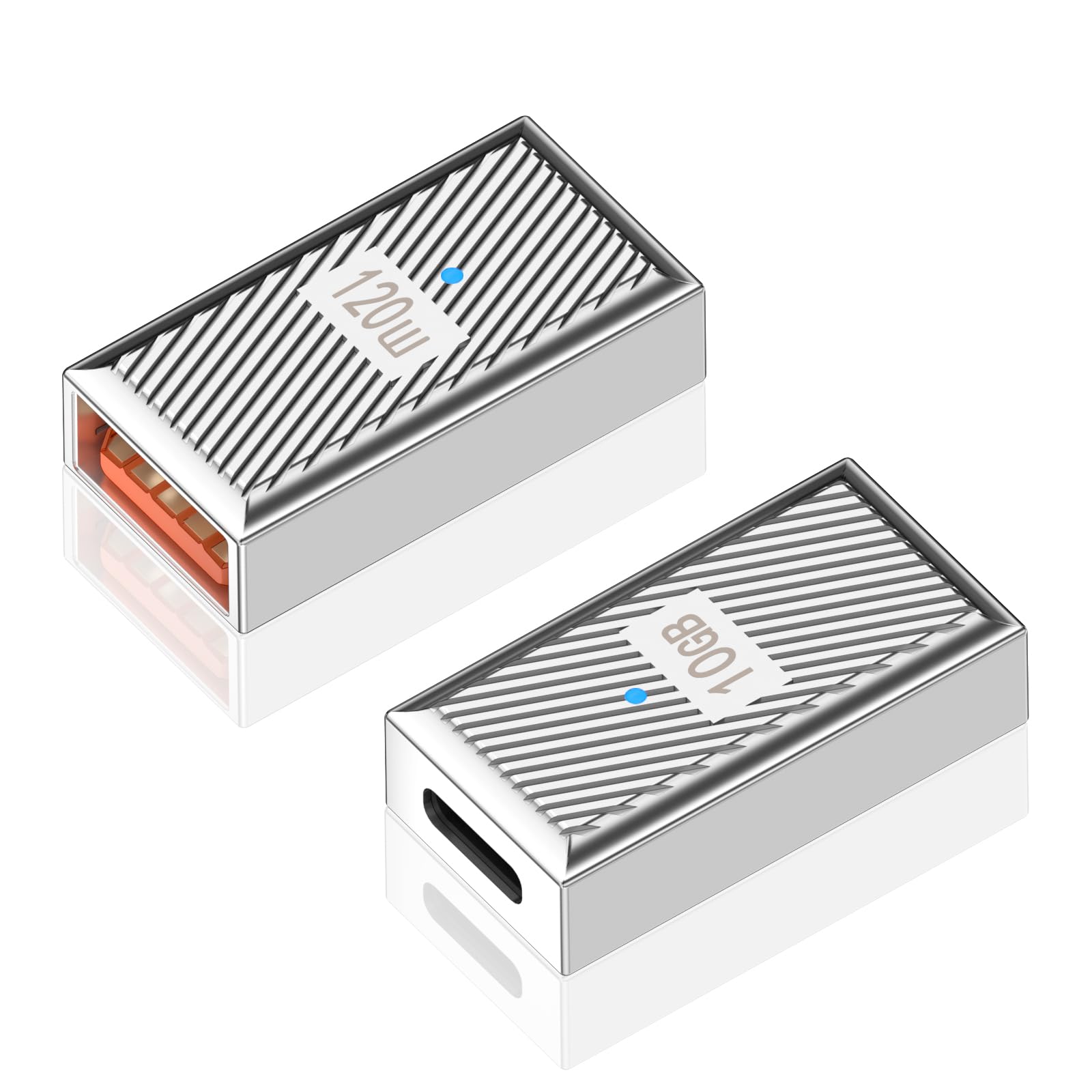 Duttek USB Female to USB C Female Adapter-2 Pack, USB to USB Connector,Zinc Alloy USB 3.1 Type C to USB Adapter, USB A to USB C OTG Adapter 120W, 10Gbps for Laptop, PC, Charger