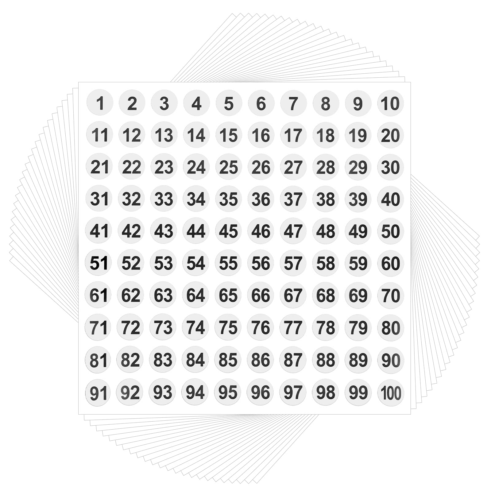 AIEX 25 Sheets Numbers Stickers 1-100 Vinyl Number Sticker Labels Waterproof Sorting Organize Boxes Storage Lockers Indoor Outdoor Office School Supplies (White, 1cm)