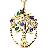 StiloVero Tree of Life Necklace for Women, Family Tree of Life Pendant with Lab-Grown Sapphire, Green Agate & Moissanite, 18K Gold Plated S925 Sterling Silver, Birthday Anniversary Jewelry Gift for Mom Wife Daughter