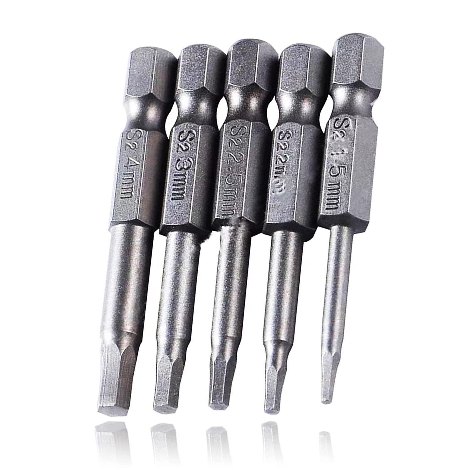 Hex Head Screwdriver Drill Bit Set, 5 PCS Universal 1/4” Hex Shank Magnetic Hexagon Screwdriver Drill Bits, 2” (50mm)