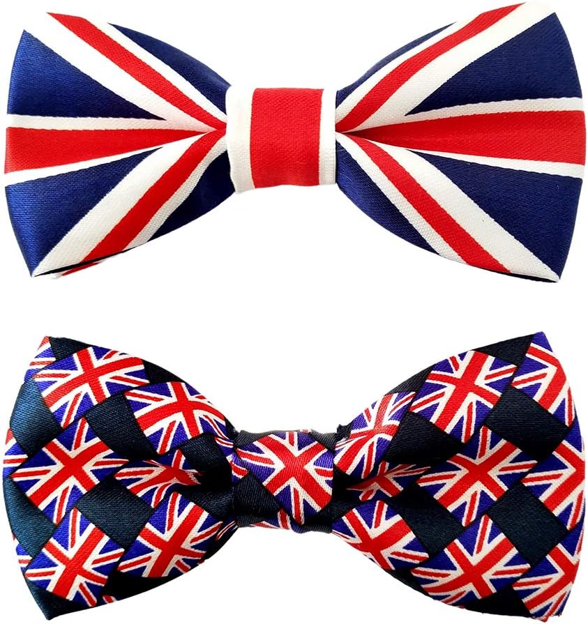 BIPY 2PCS Union Jack Dog Bow Ties UK Flag Patriotic Dogs Collar Bowties For Holiday Party Celebrations King Charles Coronation Pet Grooming Accessories for Small Medium Cat Puppy Bow Tie (Small)