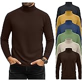 Evervibe 6 Pack Mens Big and Tall Turtleneck Shirts Long Sleeve Loose Fit Tops Basic Pullover Multipack Tees