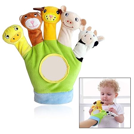 Xrten Baby Spielhandschuh,Plüsch Tiere Handpuppen Spielzeug Fingerpuppen Handschuh(Grün)