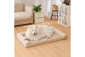 FUNNY FUZZY Dog Beds for Extra Large Dogs, XXXL Dog Bed for Jumbo, Human Dog Bed with Sides, Nonskid Bottom, Egg Foam Dog Couch Sofa with Washable Removable Cover, Khaki