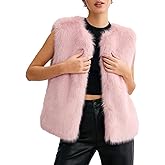 PEHMEA Women's Faux Fur Vest Sleeveless, Fluffy Fuzzy Open Front Cardigan Jacket for Winter Fashion Outerwear Coats